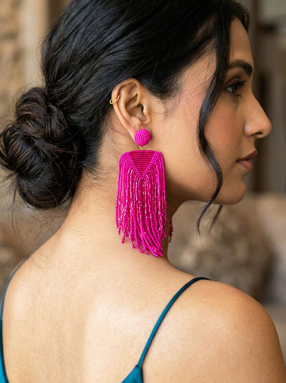 Luxe Rosey Pink Handmade Beaded Tassel Earrings