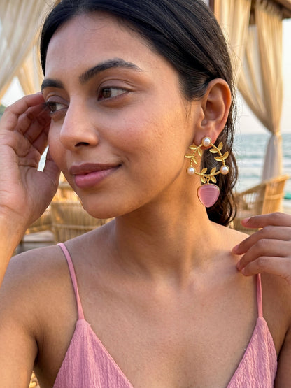 Olivia Pink Drop Handmade Brass Earrings