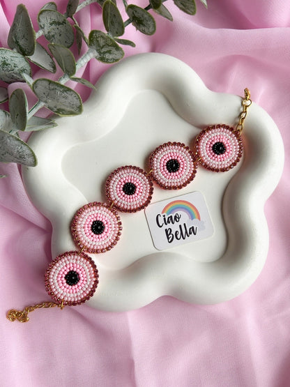 Blush Pink Evil Eye Handmade Beaded Bracelet