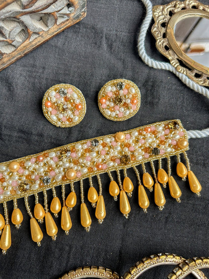 Blushing Gold Handmade Beaded Choker Set