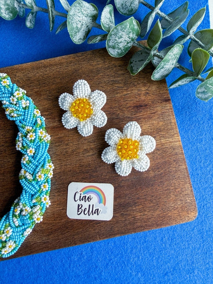Luxe Flora Aqua Blue Handmade Beaded Necklace + Earrings Set
