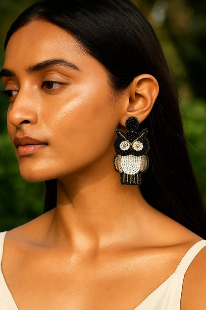 Golden Owl Handmade Beaded Bird Earrings