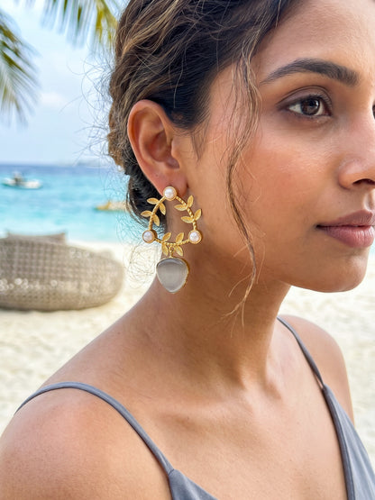 Olivia Grey Drop Handmade Brass Earrings