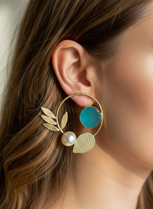 Orelia Teal Stud Handmade Brass Earrings