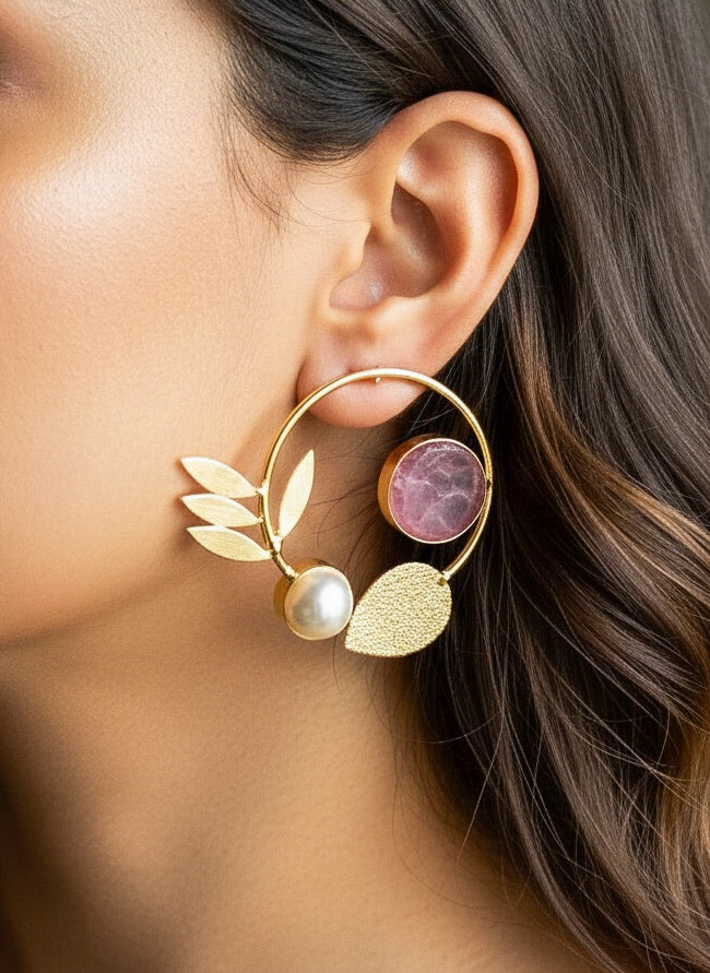 Orelia Dull Pink Stud Handmade Brass Earrings