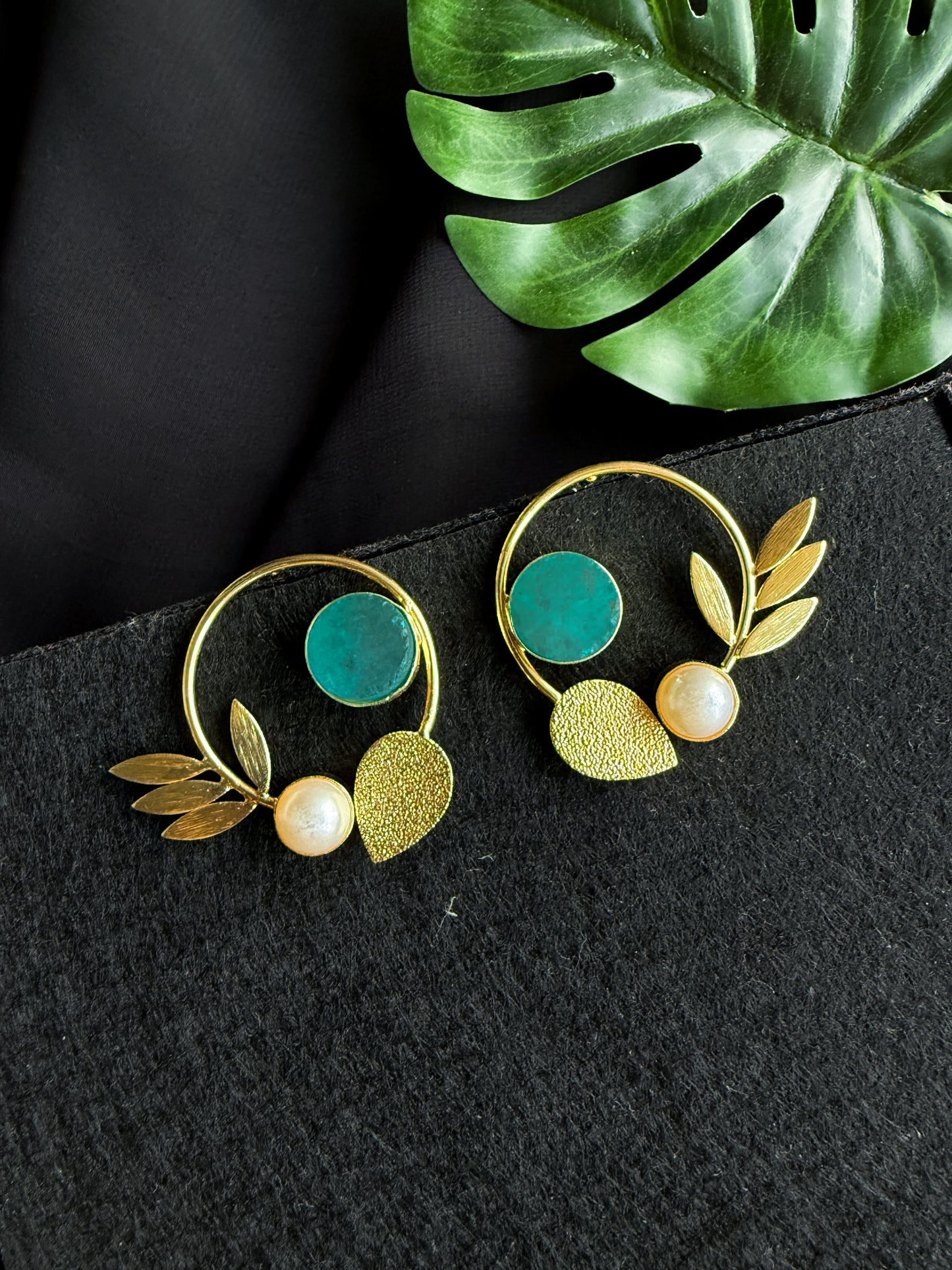 Orelia Teal Stud Handmade Brass Earrings