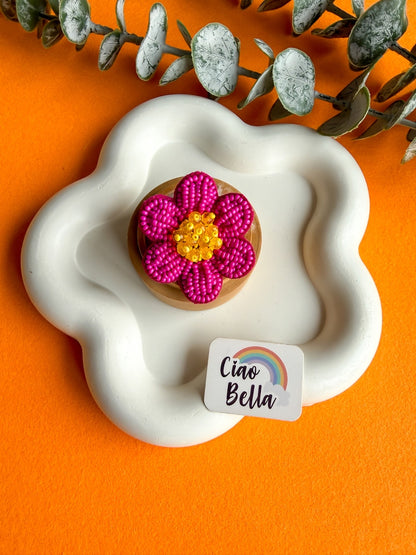 Pink Daisy Handmade Beaded Flower Ring