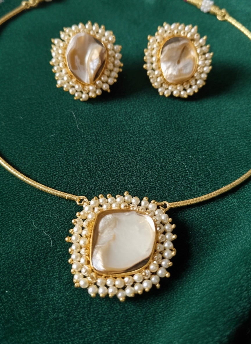 Baroque Pearl Handmade Brass Necklace Set