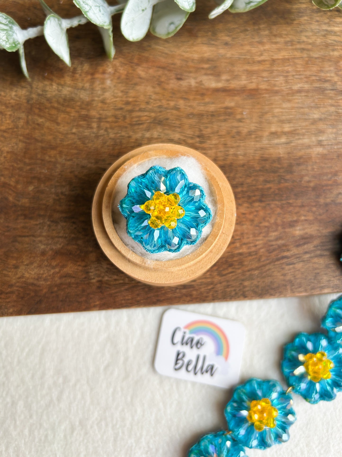 Daisy Dream Blue Handmade Beaded Flower Ring