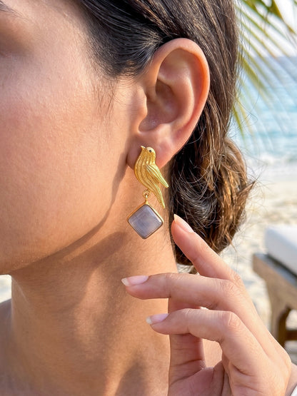 Hello Birdie Handmade Brass Earrings - Grey Diamond