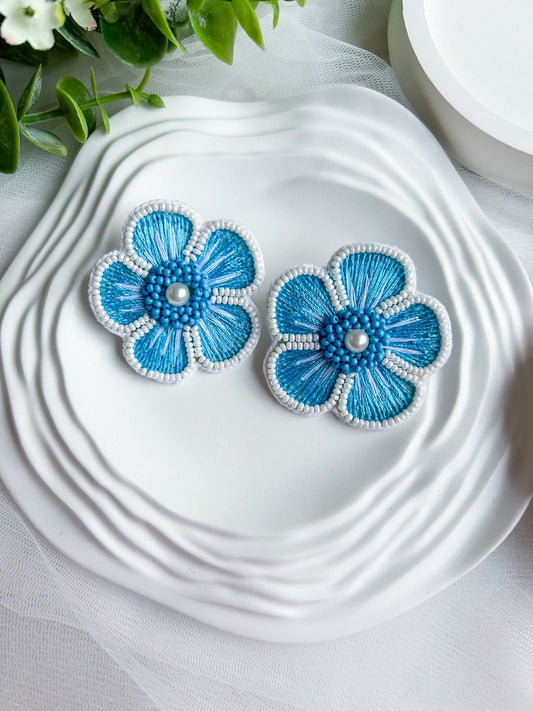 Cool Blue Blossom Handmade Beaded Earrings