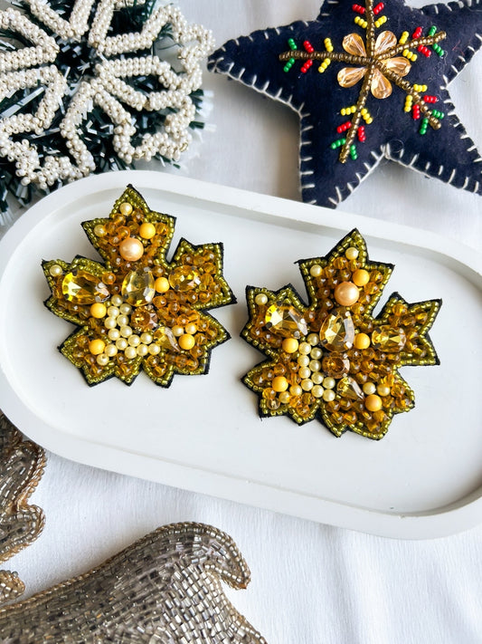 Golden Autumn Leaf Handmade Beaded Earrings