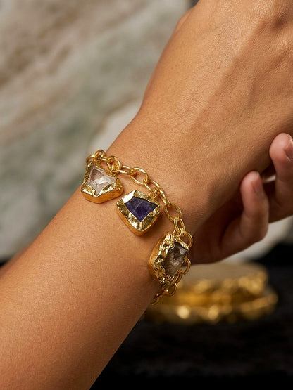 Raw Natural Stone Handmade Brass Bracelet - 2
