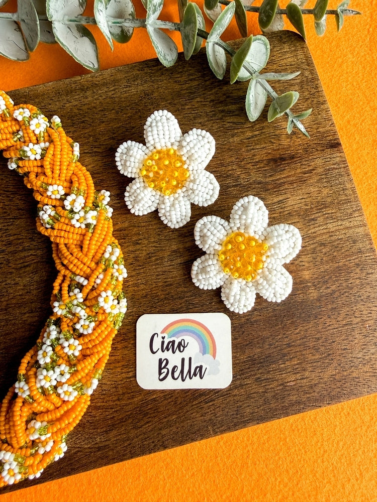 Luxe Flora Orange Handmade Beaded Necklace + Earrings Set