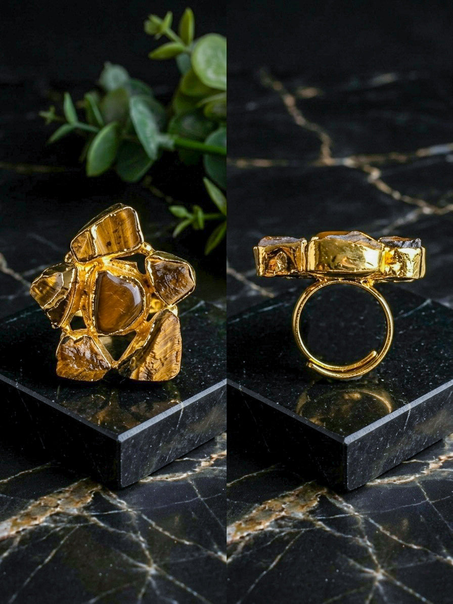 Tiger’s Eye Natural Stone Handmade Brass Ring