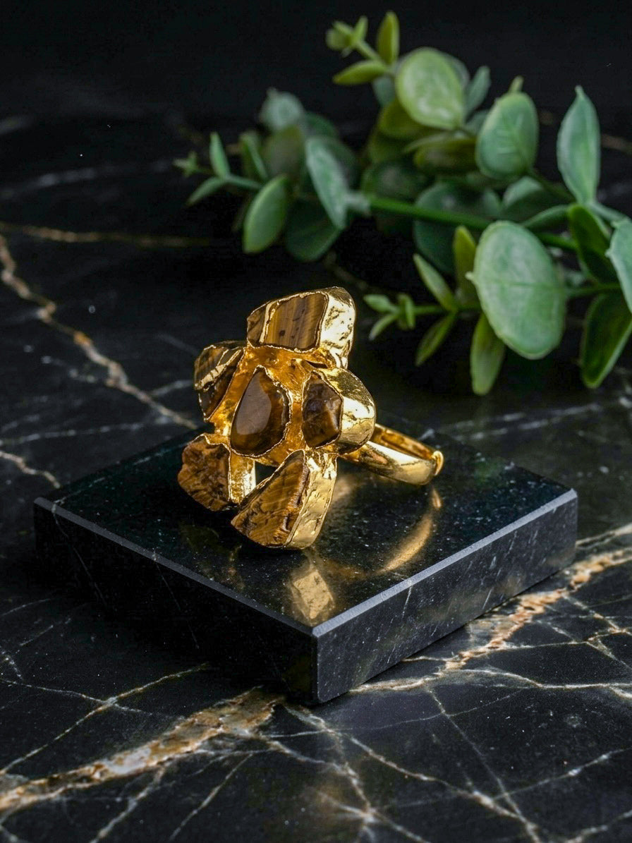 Tiger’s Eye Natural Stone Handmade Brass Ring