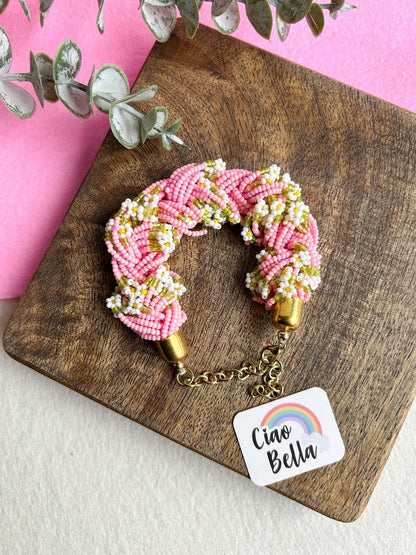 Luxe Flora Pink Handmade Beaded Bracelet