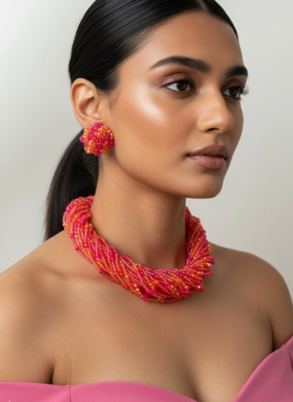 Gulnar Handmade Beaded Necklace + Earrings Set