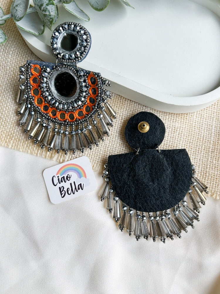Chandrika Mirror Orange Handmade Beaded Earrings