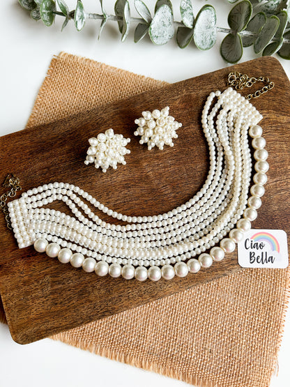 Ruhani Pearl Handmade Necklace + Earrings Set