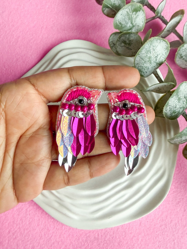 Chirpy Blush Pink Parrot Handmade Beaded Bird Earrings
