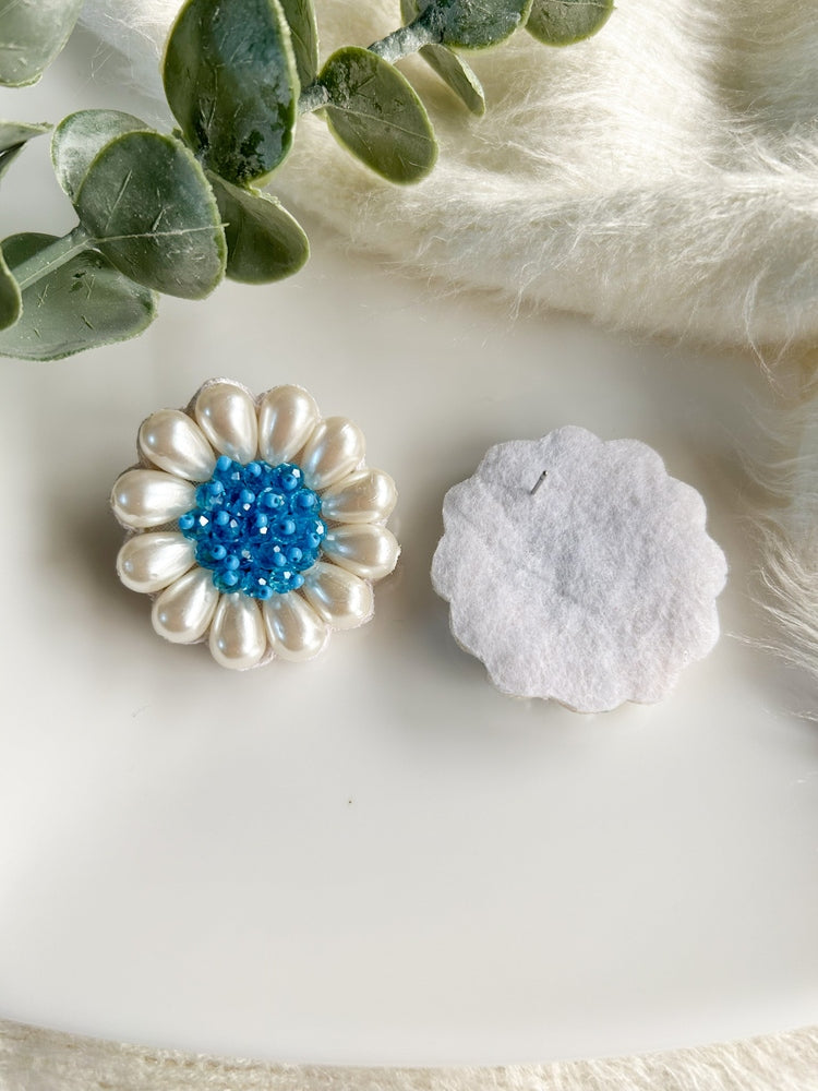 Cool Blue Daisy Stud Handmade Beaded Flower Earrings