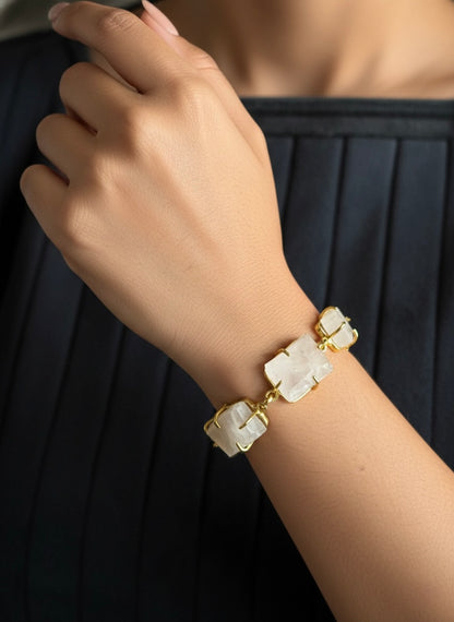 Elysia Natural White Stone Handmade Brass Bracelet