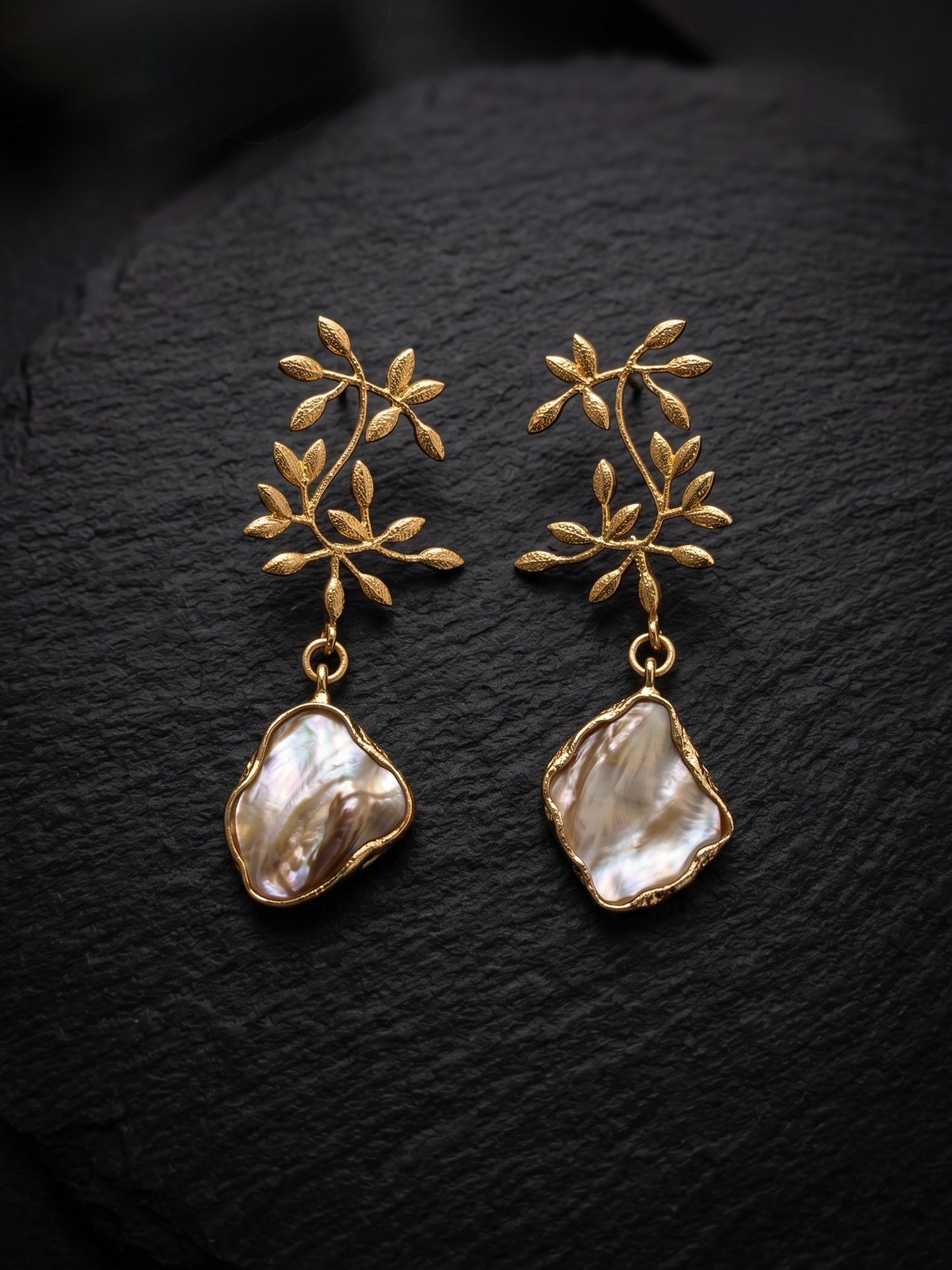 Golden Fern Mother of Pearl Handmade Brass Earrings