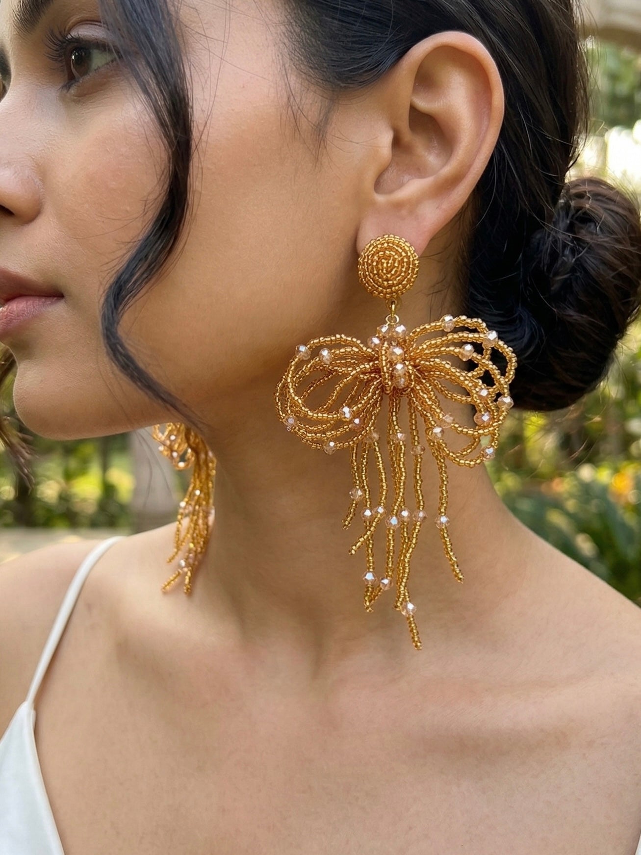 Pookie Bow (Gold) Handmade Beaded Earrings