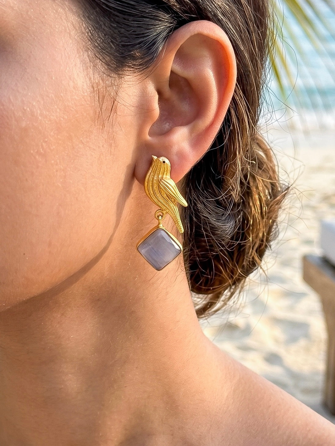 Hello Birdie Handmade Brass Earrings - Grey Diamond