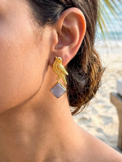Hello Birdie Handmade Brass Earrings - Grey Diamond