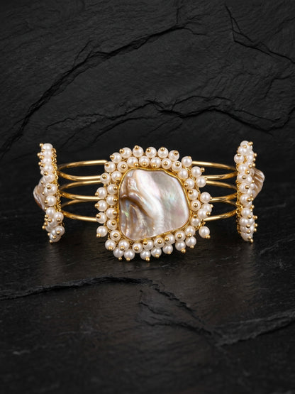 Baroque Mother of Pearl Handmade Brass Cuff Bracelet