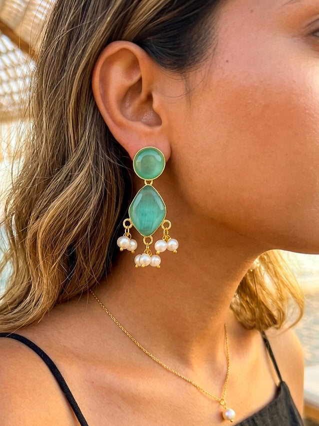 Gem Drop – Teal Handmade Brass Earrings