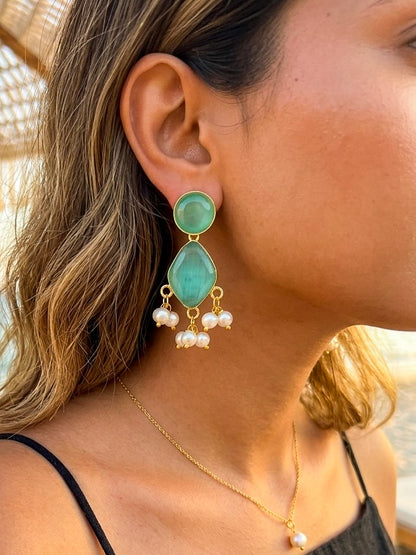 Gem Drop – Teal Handmade Brass Earrings