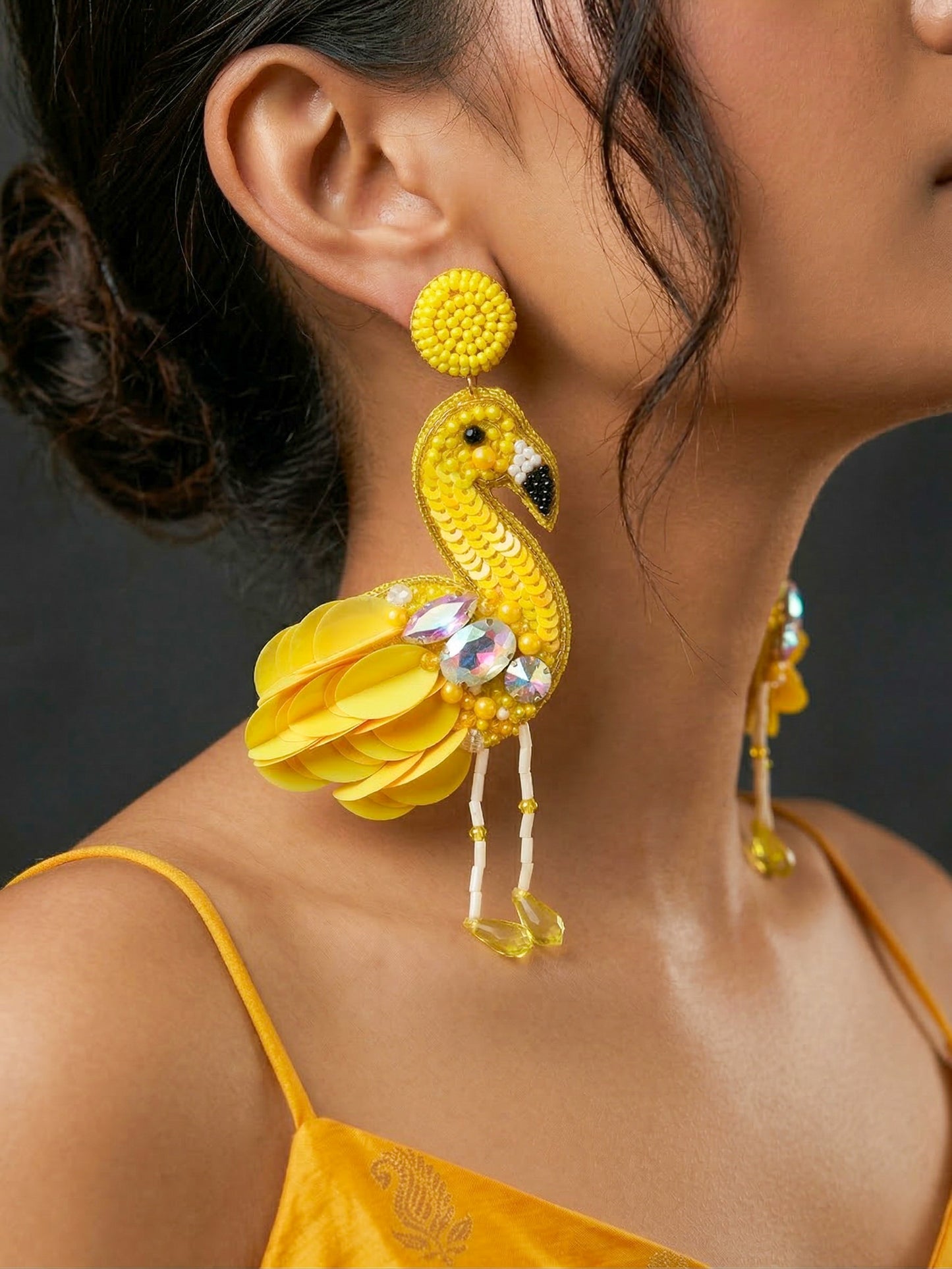 Flamazing Flamingo Yellow Handmade Beaded Bird Earrings