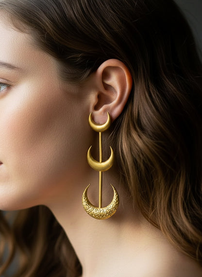 Crescent Moon Handmade Brass Earrings