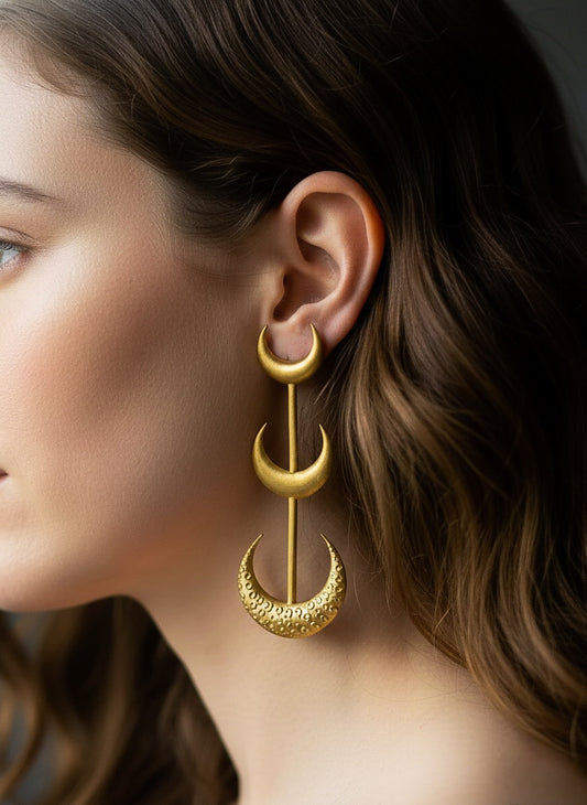 Crescent Moon Handmade Brass Earrings