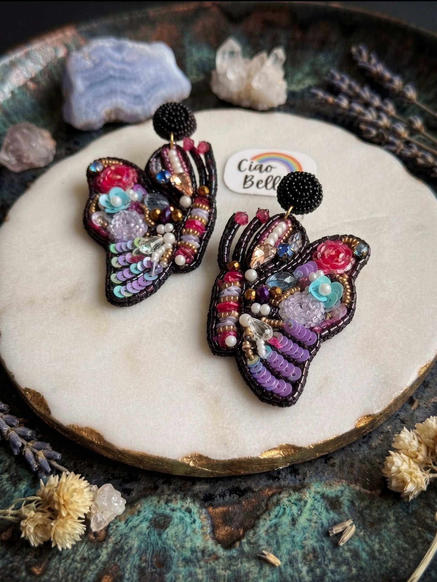 Kaleido Wings Black Handmade Beaded Butterfly Earrings