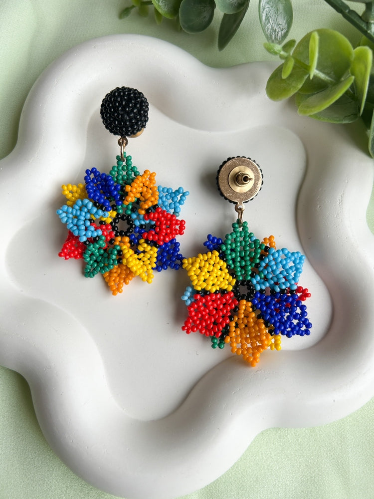 Blossoming Rainbow Flower Handmade Beaded Earrings