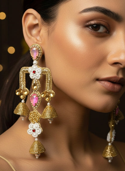 Rajwada Blush Pink Danglers Handmade Beaded Statement Earrings
