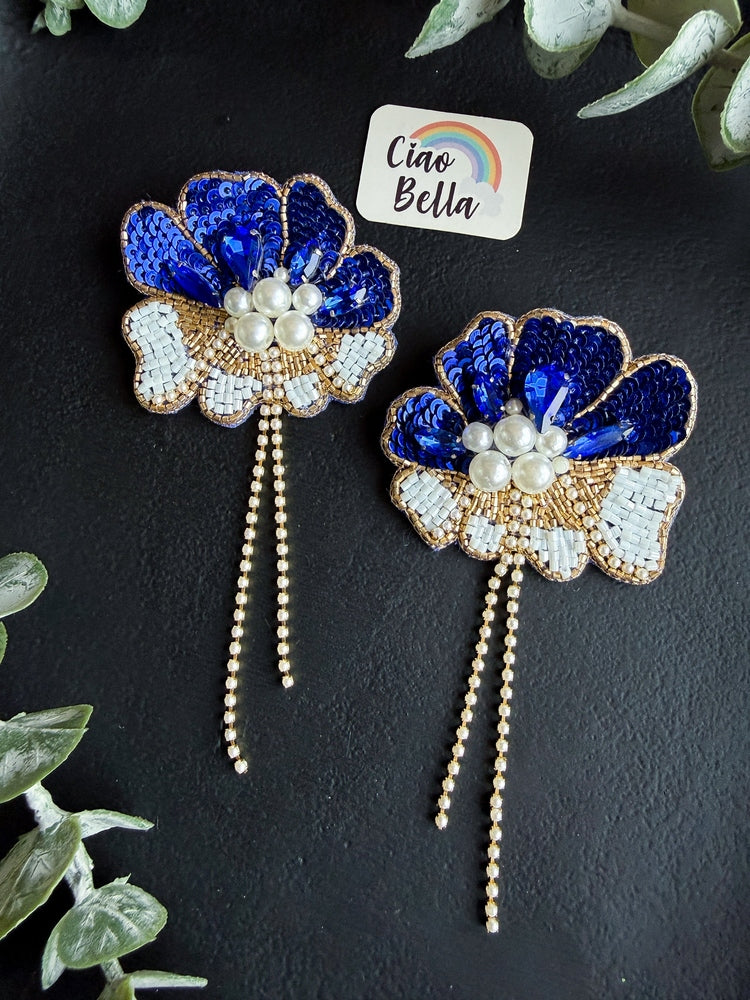 Floral Fiesta Blue Handmade Beaded Flower Earrings