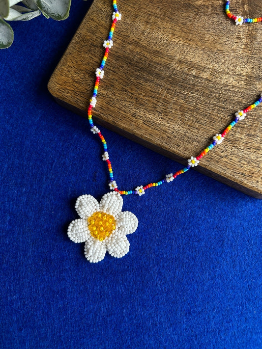 Spring Bloom Rainbow Daisy Handmade Beaded Necklace