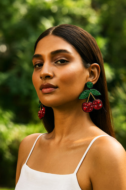 Cherry Love Handmade Beaded Earrings