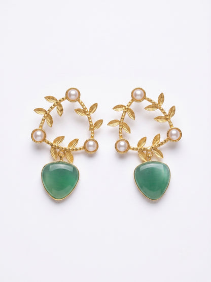 Olivia Teal Green Drop Handmade Brass Earrings