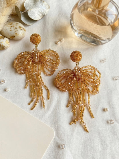 Pookie Bow (Gold) Handmade Beaded Earrings