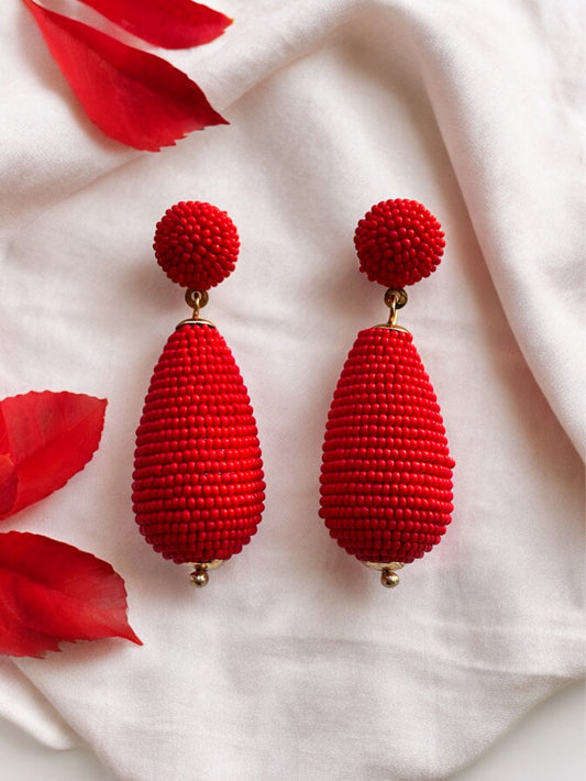 Crimson Drop Handmade Beaded Earrings