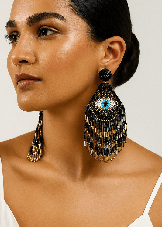 Nazarbattu Evil Eye Handmade Beaded Tassel Earrings