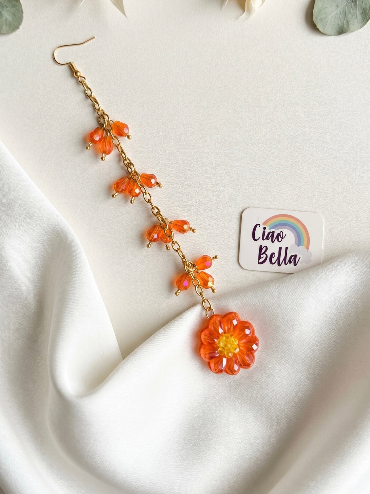 Sparkling Orange Daisy Flower Handmade Beaded Maangtika