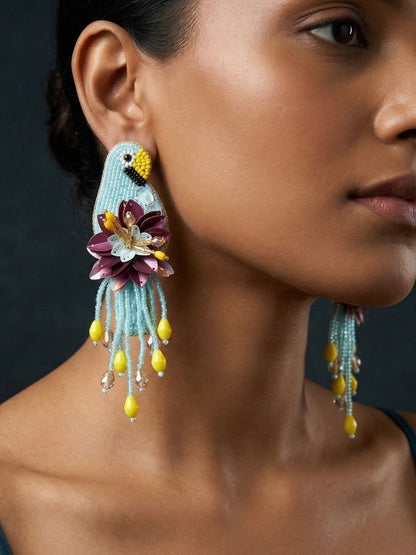 Luxe Paradise Aqua Blue Parrot Earrings Handmade Beaded Bird Earrings