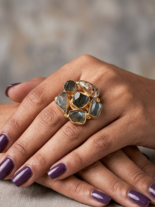 Labradorite Natural Stone Handmade Brass Ring